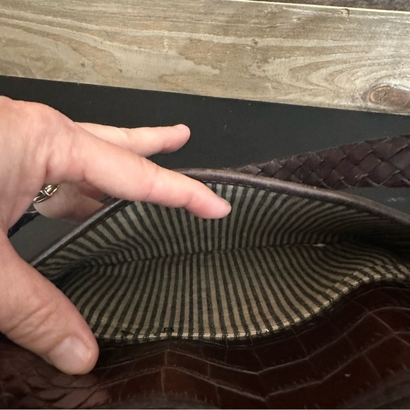 Vintage Brighton Pebble Grain Leather Black w/Brown Alligator Embossed Purse - Picture 15 of 16